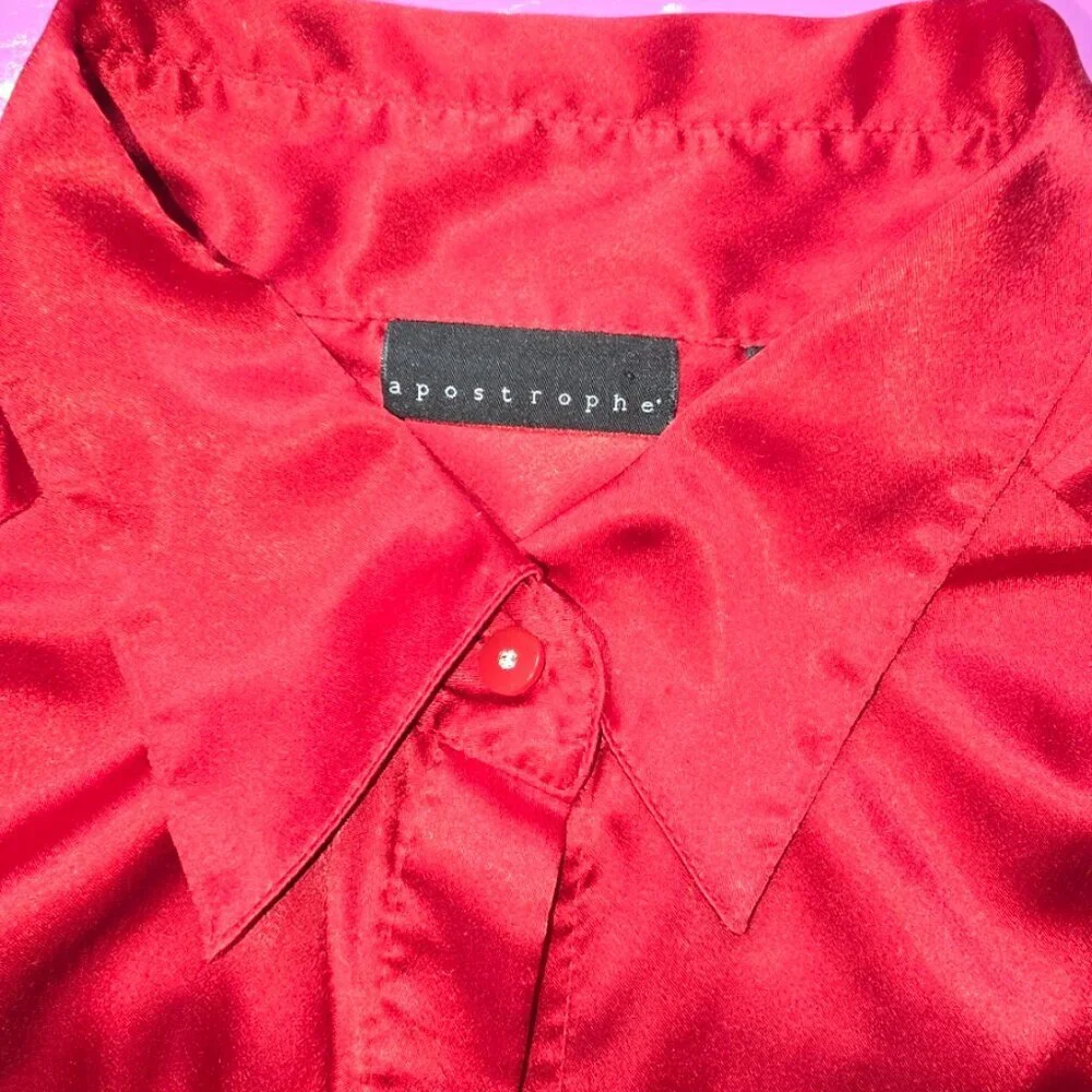 APOSTROPHE Red Satin Women's Blouse Size - XL Valentine's Day Top - Picture 7 of 9